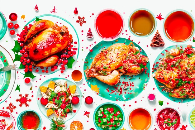 Foto temporada de férias natal jantar na mesa de jantar em aquarela