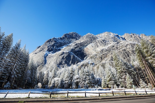 Temporada de inverno no parque nacional de yosemite, califórnia, eua