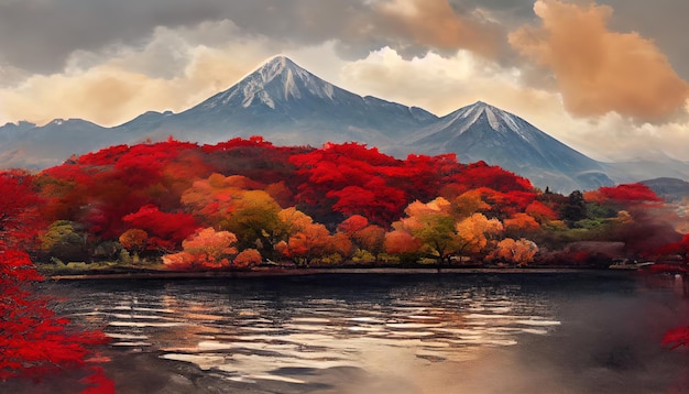 Temporada de outono e montanha fuji no lago kawaguchiko japão Generative Ai