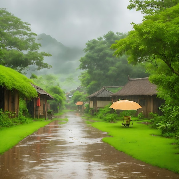 Temporada de lluvias en el pueblo con dulce hogar.