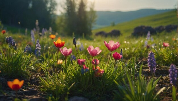 temporada de primavera en el bosque verde