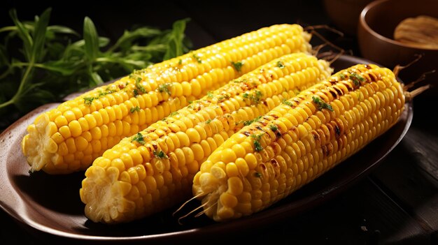 Temptante milho grelhado na espinha, água na boca e delicioso milho preparado por peritos.