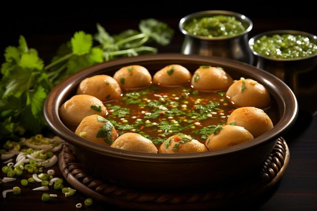 Foto temptante pudina pani puri indiana saborosa pani puri ou golgappa fotografia de imagens