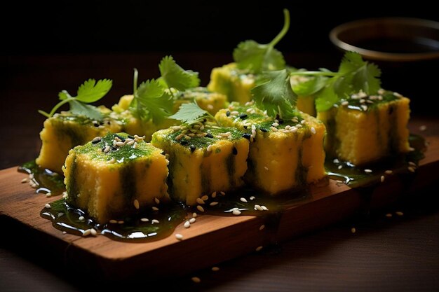 Tempting Dhokla Temptation A popular comida do restaurante Dhokla fotografia de imagens