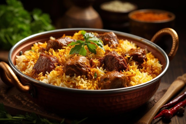 Foto tempting mutton rogan josh biryani biryani fotografía de imágenes