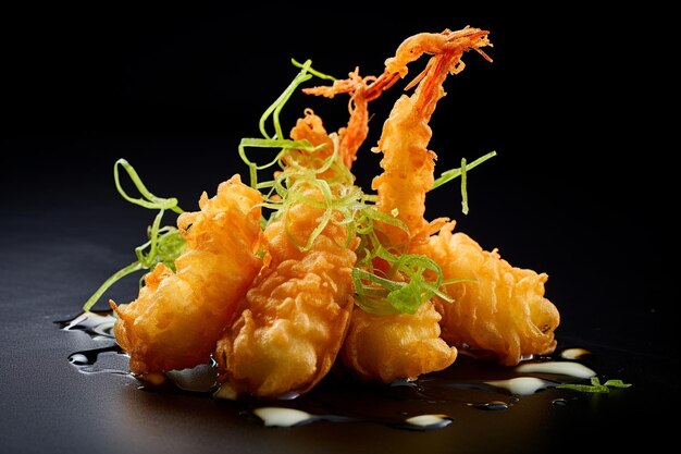 Foto tempura crispy delight mariscos e legumes