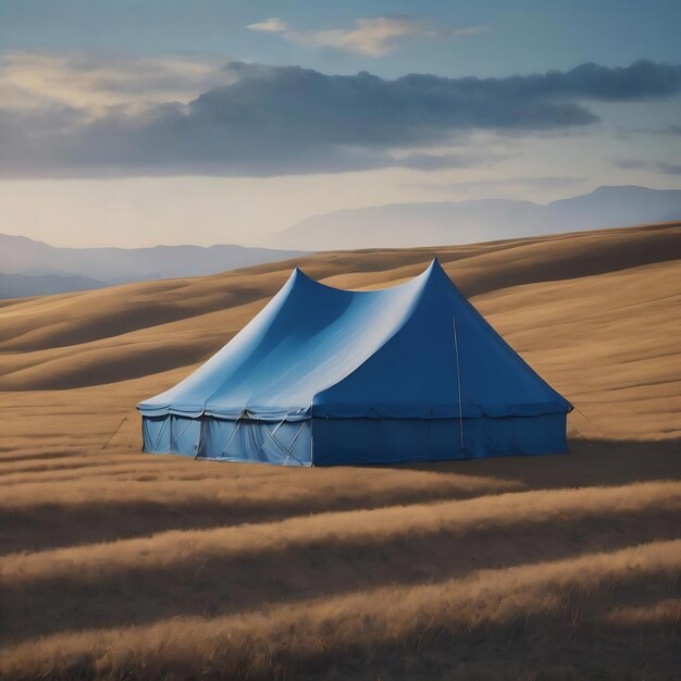 Tenda azul com fundo de sulco