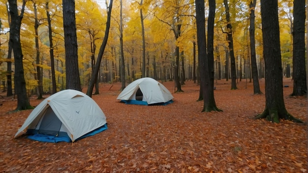 Tenda de campamento en el bosque de otoño