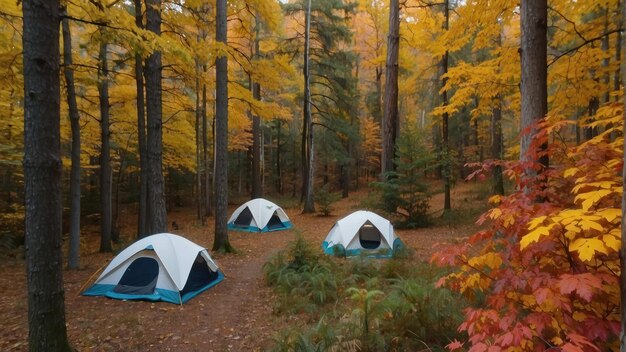 Tenda de campamento en el bosque de otoño