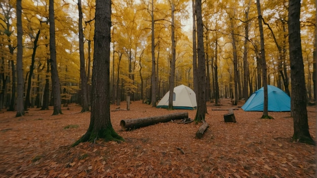 Tenda de campamento en el bosque de otoño