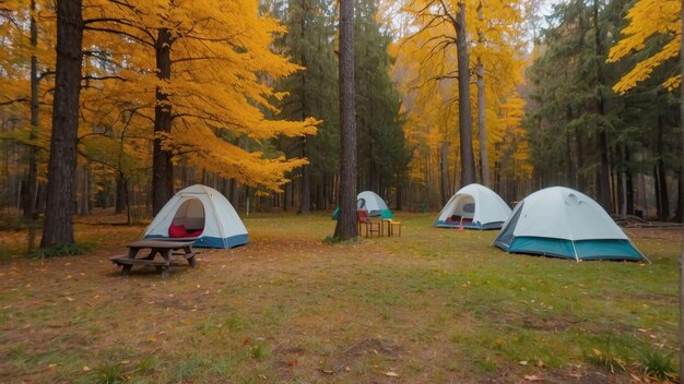 Tenda de campamento en el bosque de otoño