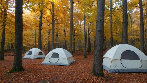 Tenda de campamento en el bosque de otoño