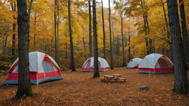 Foto tenda de acampamento na floresta de outono