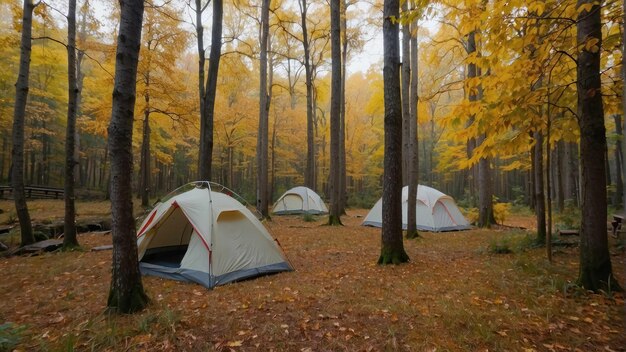 Tenda de acampamento na floresta de outono