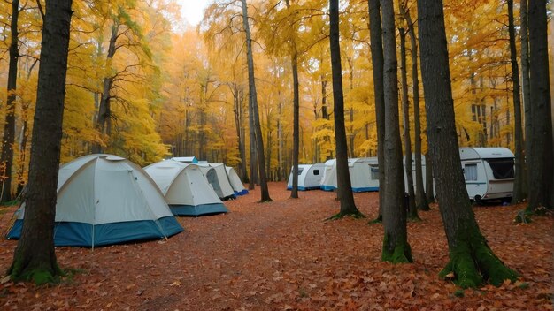 Tenda de acampamento na floresta de outono