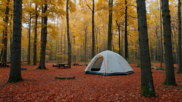 Tenda de acampamento na floresta de outono