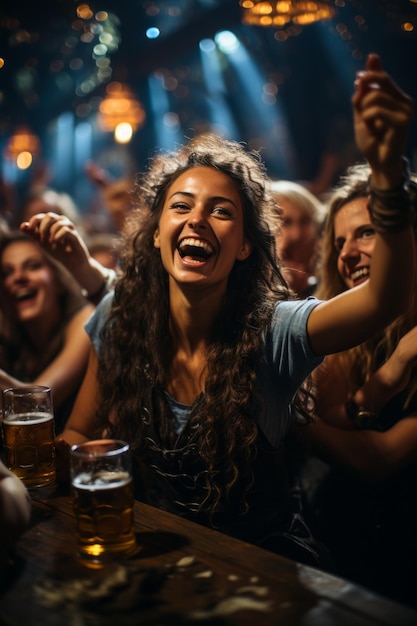 Tenda de cerveja animada na Oktoberfest com fãs desfrutando de música tradicional da Baviera IA geradora