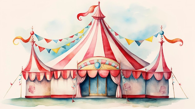 Tenda de circo caprichosa em aquarela