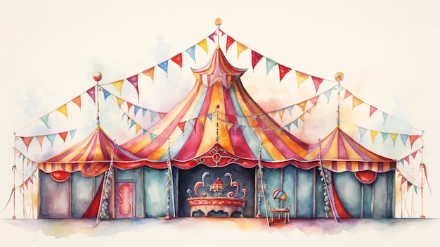 Tenda de circo caprichosa em aquarela