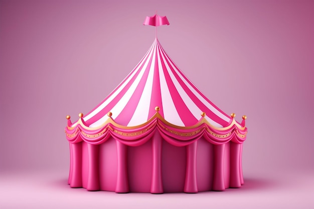 tenda de circo com balões e confeti em fundo rosa