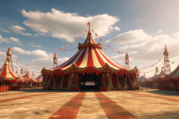 Tenda de circo no dia de verão Fachada do circo Atração festiva