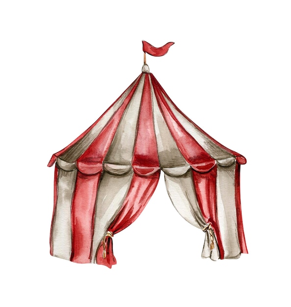 Tenda de circo vermelha desenhada à mão em aquarela estilo vintage Perfeito para cartão de blogs de convites de casamento