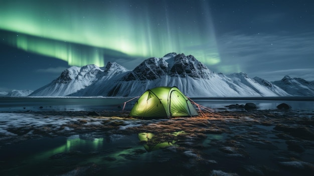 Tenda sob a aurora borealIslândia