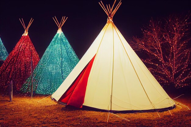 Tenda Teepee em luzes de Natal