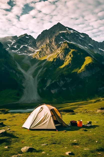 Tenda de viaje con puntos de Polka Naturaleza de IA generativa