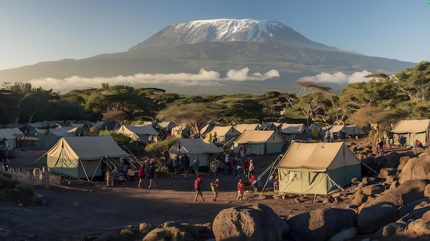 Tendas em um acampamento na montanha Kilimanjaro