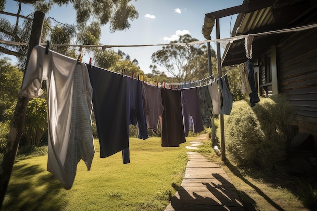 Tendedero con ropa recién lavada lista para otro día creado con ai generativo