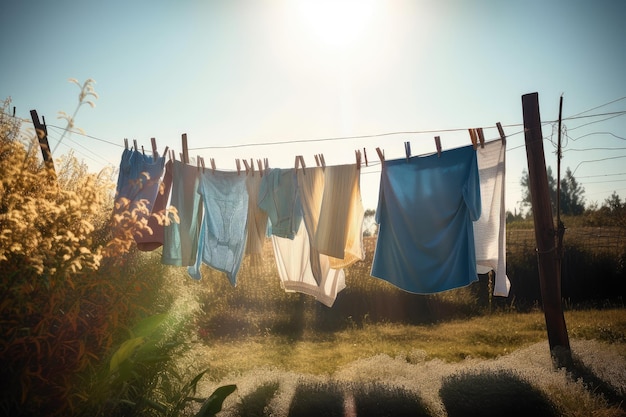 Un tendedero de verano con ropa fresca secándose al sol