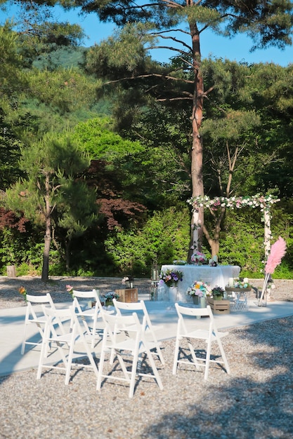 La tendencia de las bodas en estos días es tener una boda al aire libre a pequeña escala.