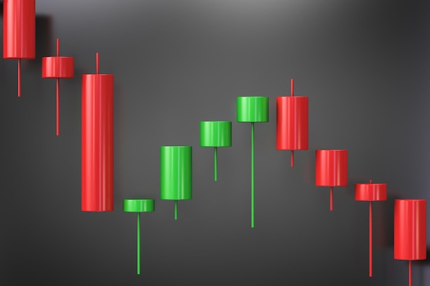 Tendência descendente do mercado em baixa Visualização de velas japonesas