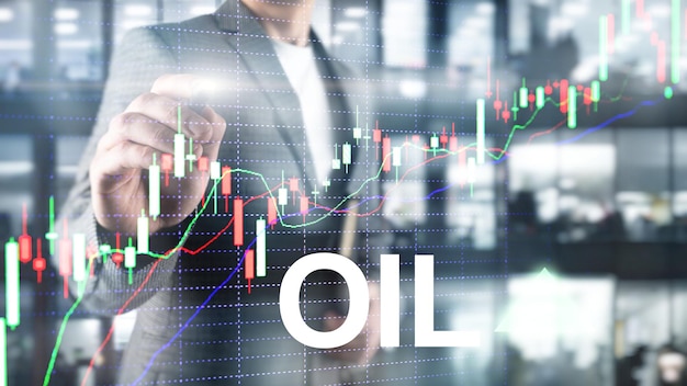 Tendência do petróleo em alta Preço do petróleo bruto negociando em alta Preço do petróleo em alta Seta sobe Resumo de fundo de negócios