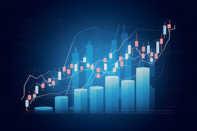 Tendencia del mercado de valores con gráfico de barras e ilustración vectorial de candelabros