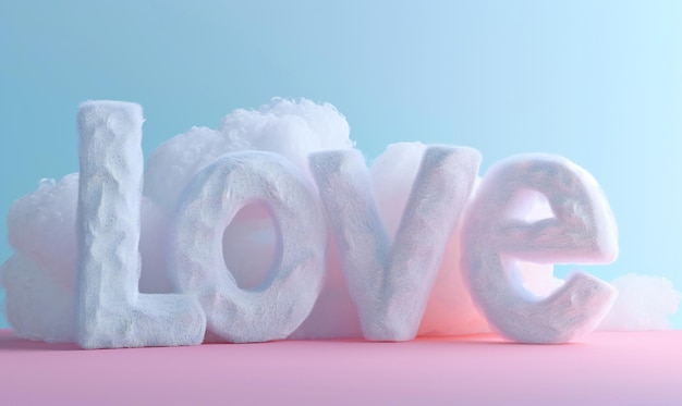 Tendências de tipografia 3D amor em textura pastel de pelúcia