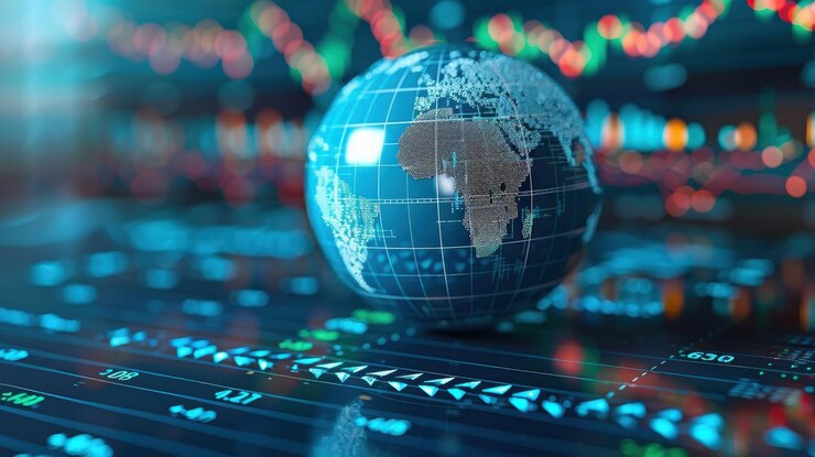 Tendencias financieras mundiales en pantalla digital que destacan los indicadores económicos y el rendimiento del mercado