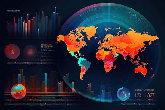 Foto tendencias globales concepto información infografía datos globo mapa visualización tecnología concepto ia generativa