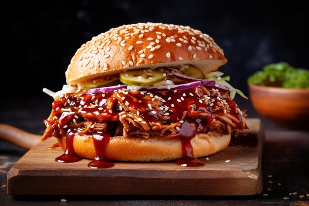 Foto tender pulled pork delight bbq joy en un fondo blanco