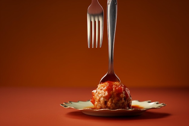 Un tenedor con un bocado de albóndigas