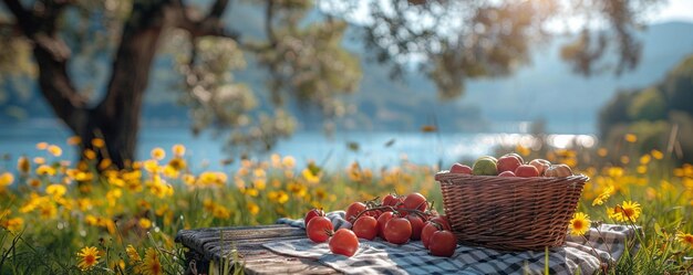 Tener un picnic saludable en la reserva natural local