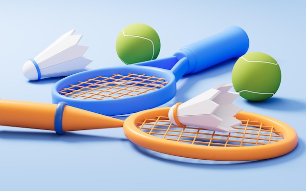 Tênis de desenho animado e renderização 3d de badminton Desenho digital