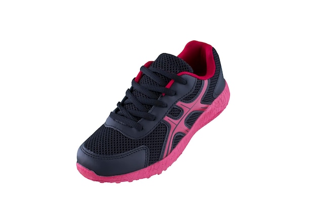 Tênis Tênis rosa preto Sapatos esportivos vista lateral em um fundo branco