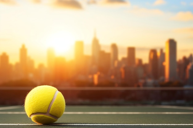 Tennis-Banner mit einem gelben Tennisball auf einem verschwommenen Hintergrund Generative Ai