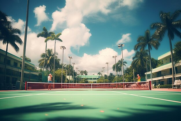 Tennis-Spiel auf einem Ferienplatz