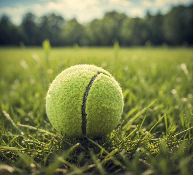 Tennisball auf grünem Gras an einem sonnigen Tag Vintage-Ton