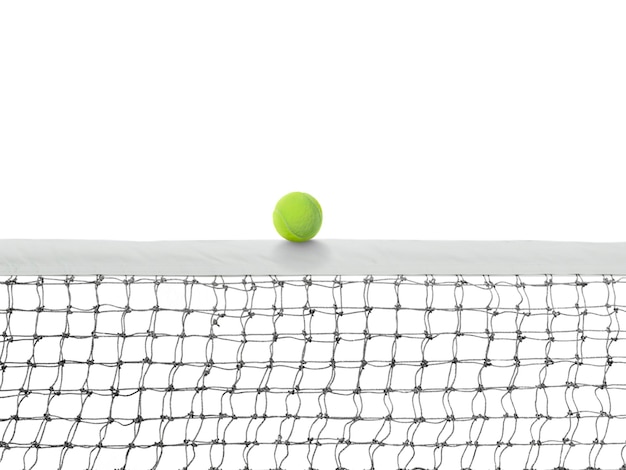 Tennisball berührt das Netzband auf weißem Hintergrund