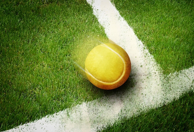 Tennisball zur Ecke in der Rasenflächezeile