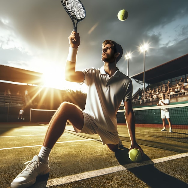 Tennisspieler spielt Spiel im abgelegten AI-Bild